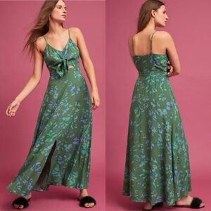 Anthropologie / Plenty by Tracy Reese Isla Floral midi Green Peephole Dress